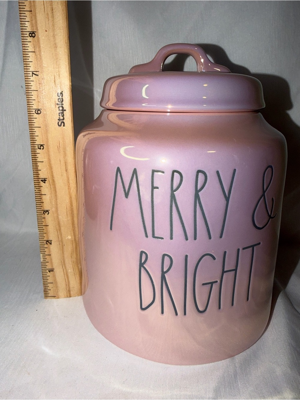 Rae Dunn Pink Iridescent Merry & Bright Canister Cookie Jar Christmas Decor - Picture 2 of 9